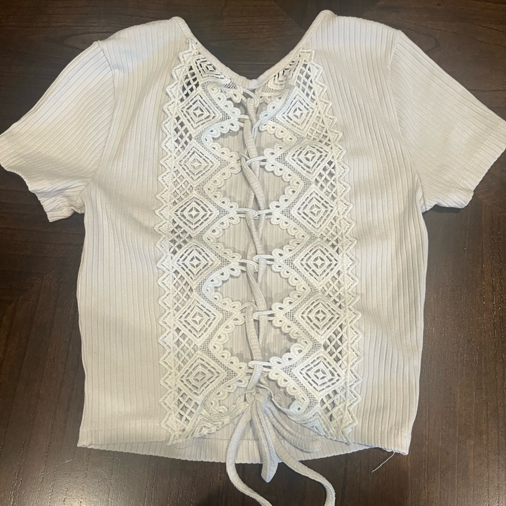 Cropped White top with open lace back